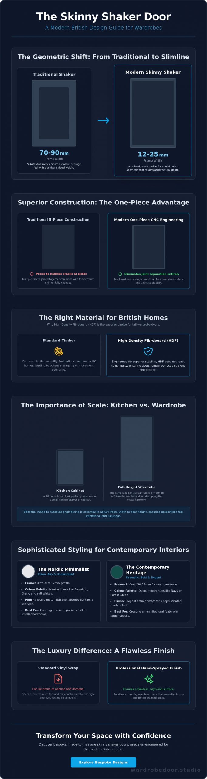 Skinny Shaker Doors UK: 5 Modern Design Examples for Bespoke Wardrobes